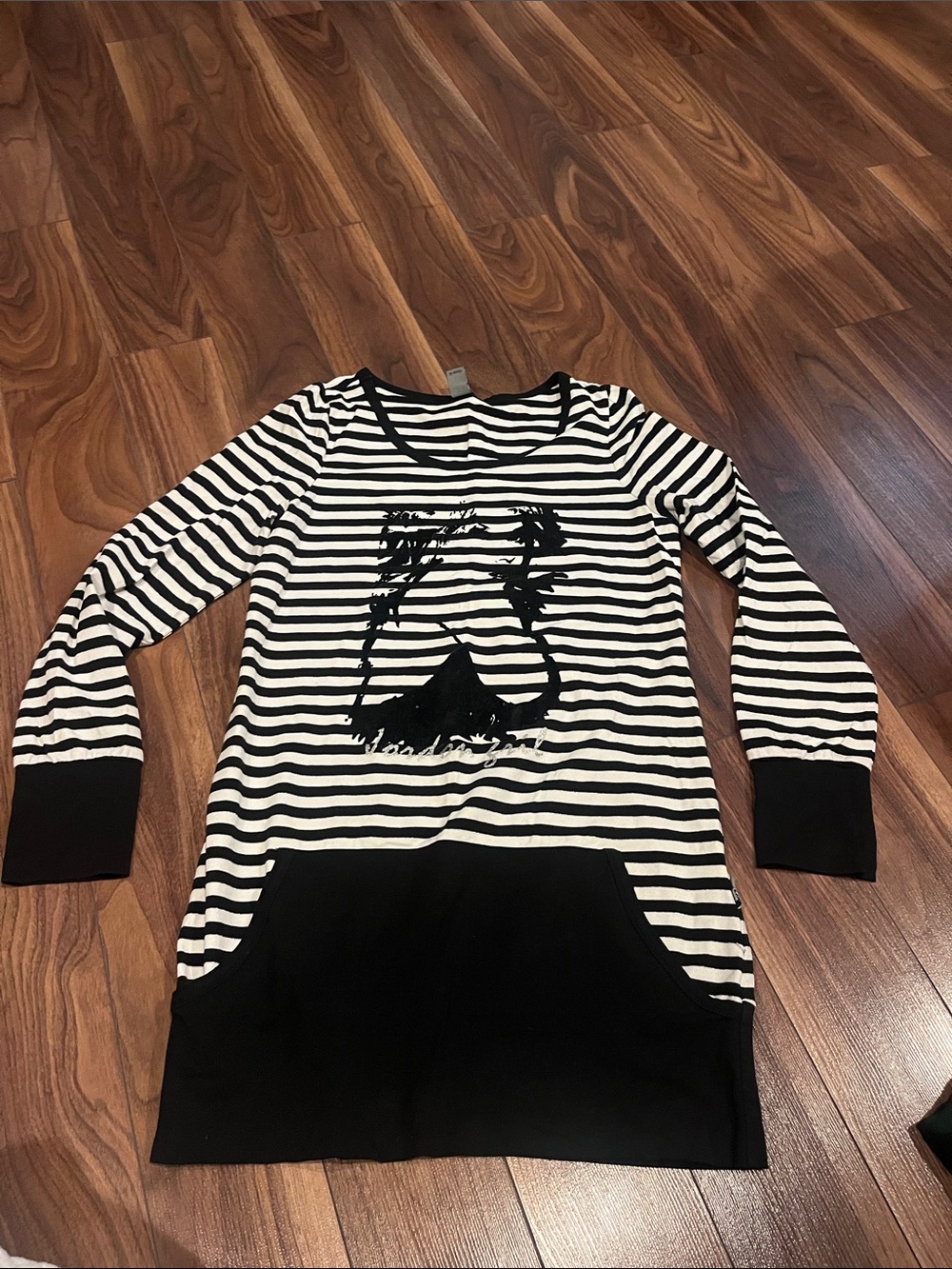 Vintage Black & White Striped Long Sleeve Shirt with Pocket